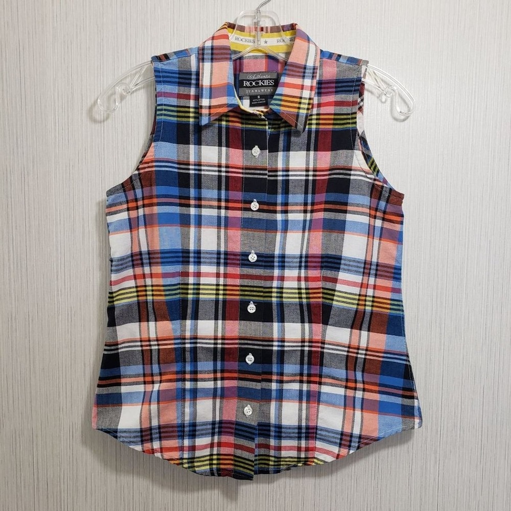 Authentic Rockies jeanswear plaid‎ button up sleeveless shirt